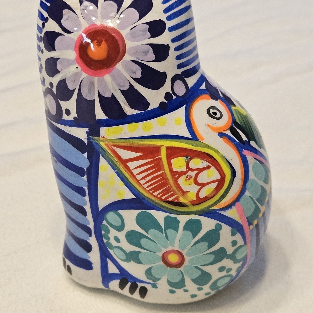 Mexican Folk Art Colorful Ceramic Cat Figurine. - Picture 5 of 7